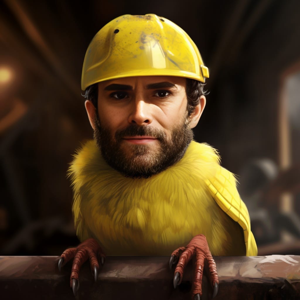 literal image of Gabriel as a canary with a construction hat on | AI is not just another tool